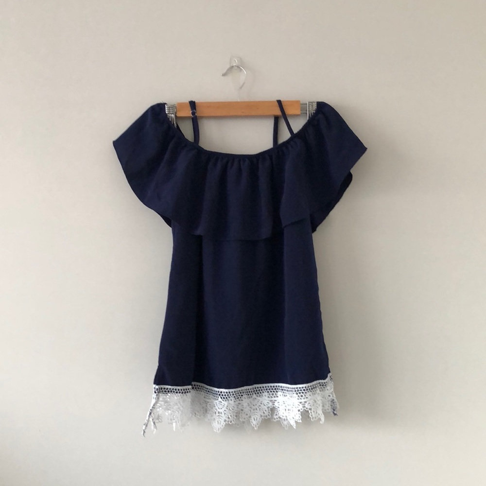 Navy blue off the shoulder blouse
